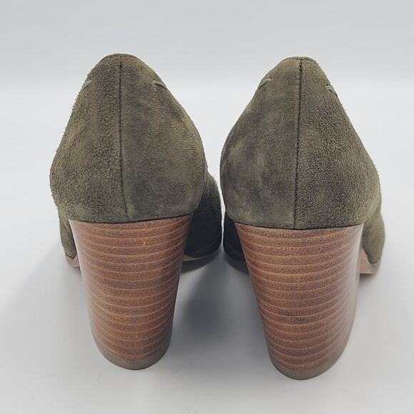 Eileen Fisher Hawk Suede Almond Toe Block Heel Pumps Size 7 Olive Green GUC 3" - Picture 4 of 7